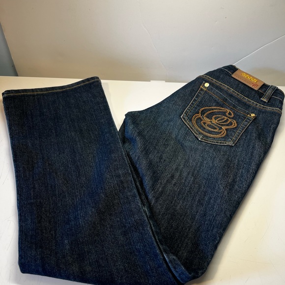 COOJI Low Rise  Stretch 5/6 Dark Wash 30’L  Flare Leg Embroidered Logo - Picture 4 of 6